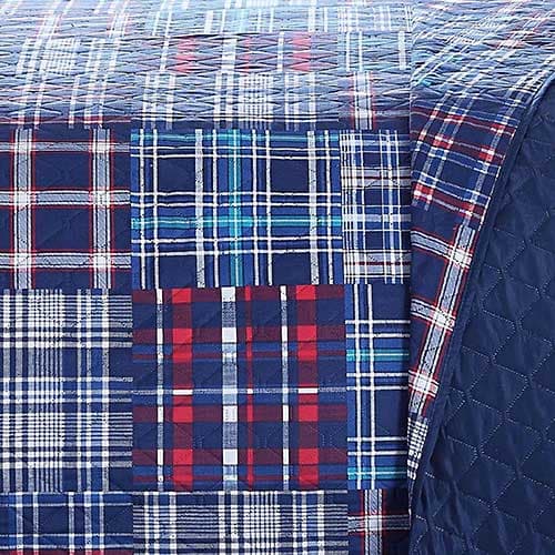 My World Navy Plaid Patchwork Quilt Set