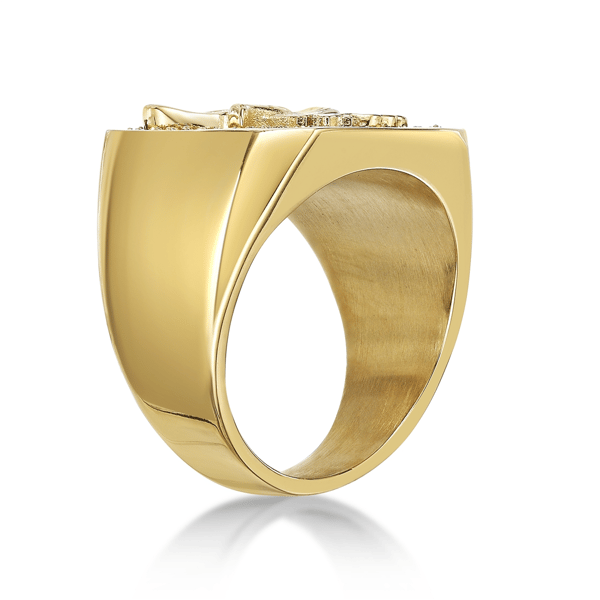 Mens Lynx Gold-Tone Ion Plated Cubic Zirconia Eagle Ring