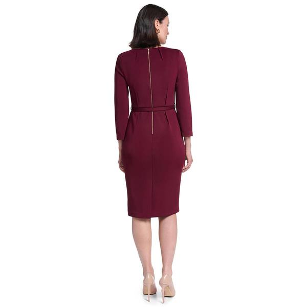 Womens Calvin Klein 3/4 Sleeve Belt Waist Crepe Sheath Dress