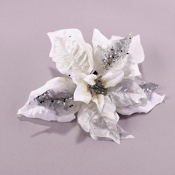 White & Silver Poinsettia Clip - image 