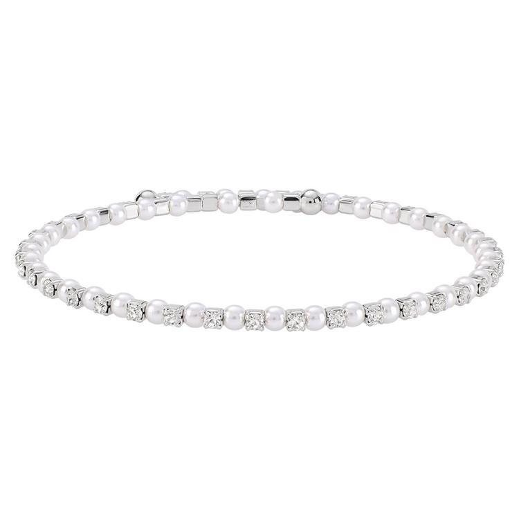 Athra Silver Plated Simulated Pearl & Clear Crystal Bracelet