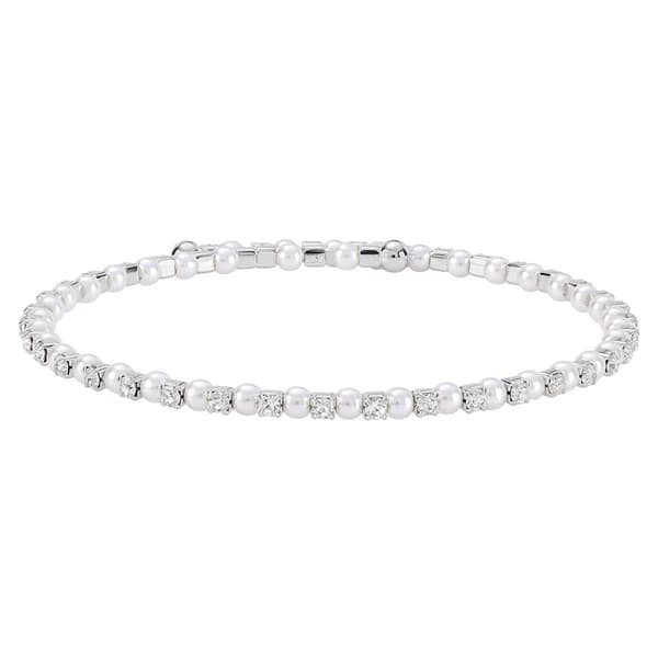 Athra Silver Plated Simulated Pearl & Clear Crystal Bracelet - image 