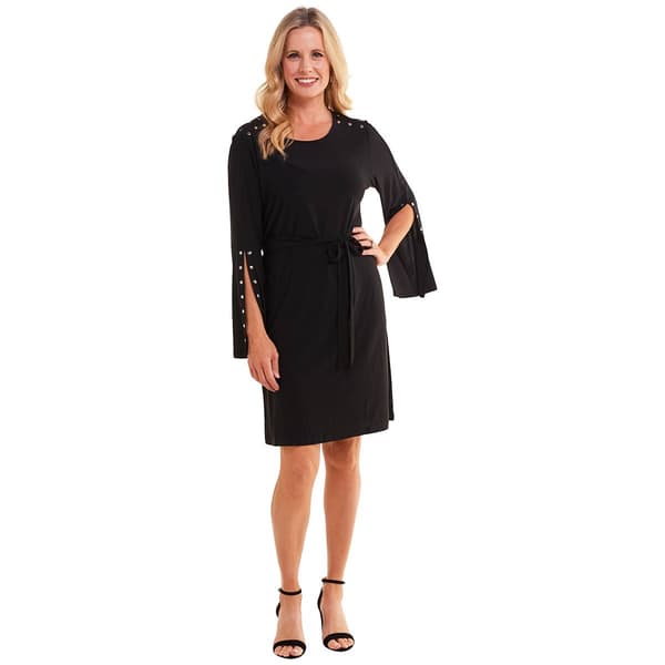 Womens Emma & Michele Long Sleeve Studded Sleeve Tie Dress - image 