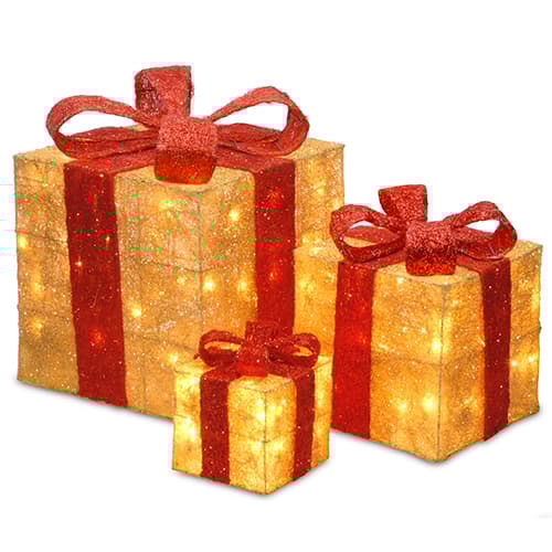 National Tree 3pc. Pre-Lit Gold Gift Box Set