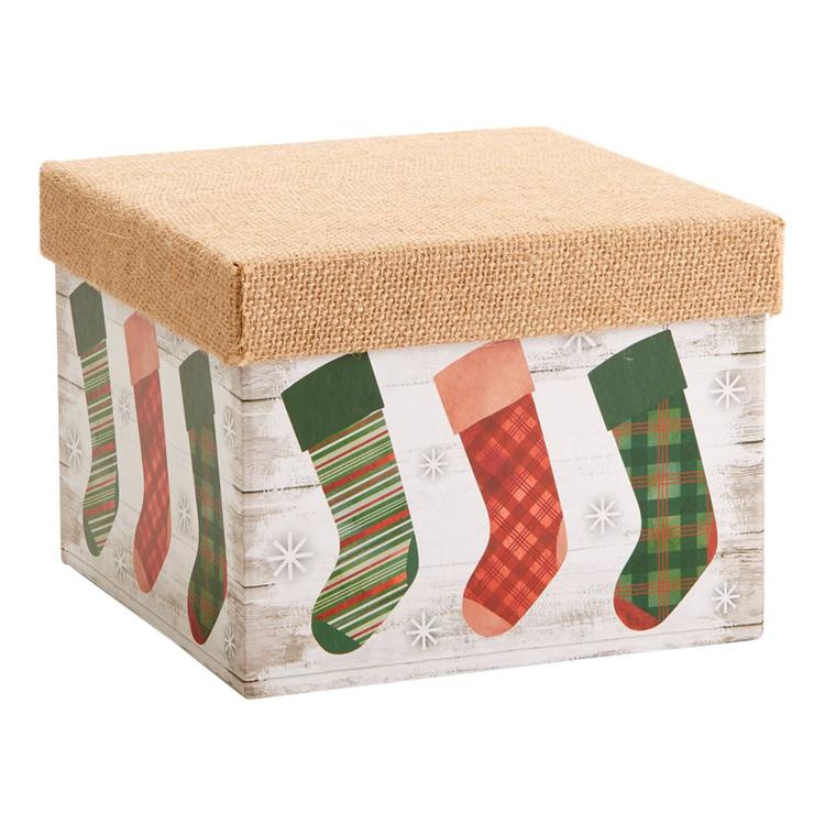 Square Burlap Medium Covered Gift Box