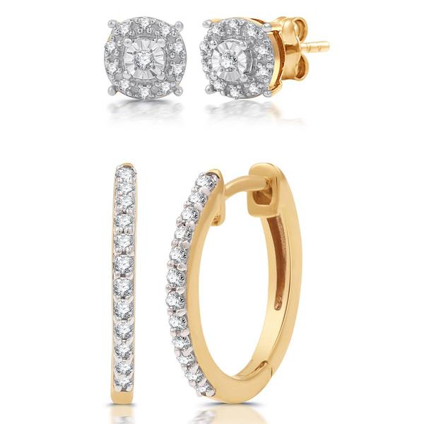 Nova Star(R) Lab Grown Diamond Gold Plated Stud & Hoop Earring Set - image 