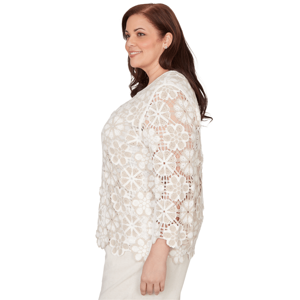 Plus Size Alfred Dunner Natural Wonder Floral Crochet Blouse