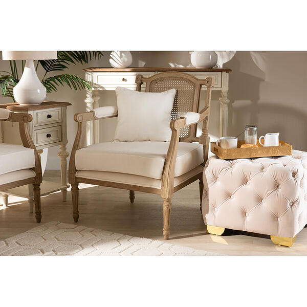 Baxton Studio Clemence Upholstered Whitewashed Wood Armchair - image 