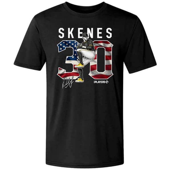 Mens Pittsburgh Baseball Paul Skenes USA Flag Numbers Tee - image 