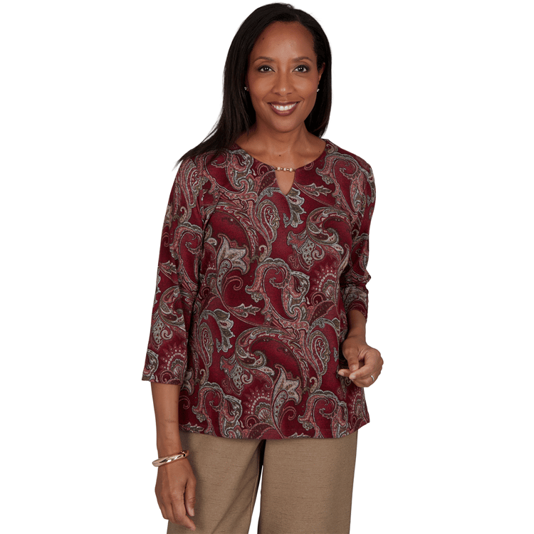 Womens Alfred Dunner Union Square 3/4 Sleeve Paisley Blouse