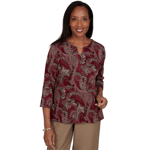 Womens Alfred Dunner Union Square 3/4 Sleeve Paisley Blouse - image 