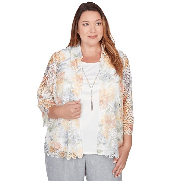 Plus Size Alfred Dunner Al Fresco Lace Floral Two In One Top Wit