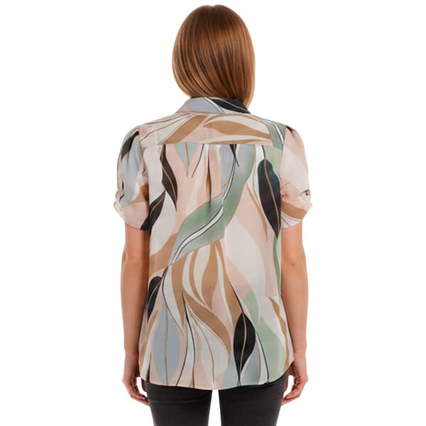Womens Adrianna Papell Short Pinch Sleeve Leaf Blouse