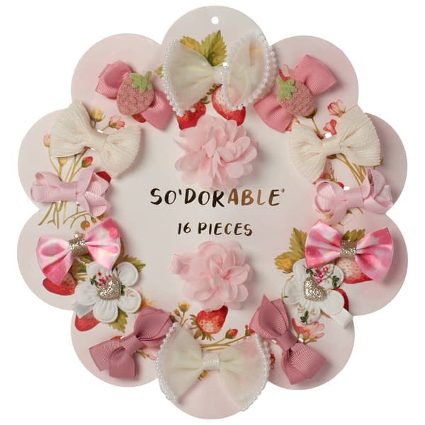 Baby Girl so''adorable 16 Piece Flower and Bow Clips - White/Pink - image 