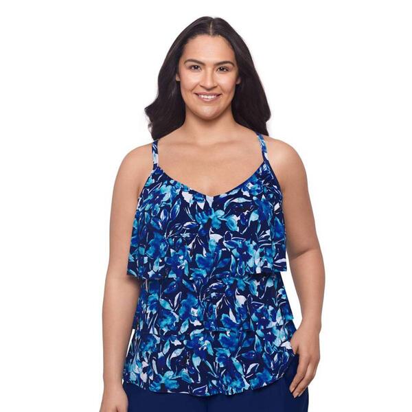 Plus Size American Beach Brave Heart Triple Tier Tankini Swim Top - image 