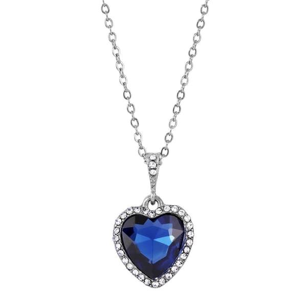 1928 Romantic Blue Heart Pendant Necklace - image 