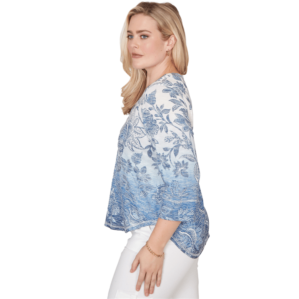 Womens Alfred Dunner Out Of The Blue Floral Ombre Henley Tee