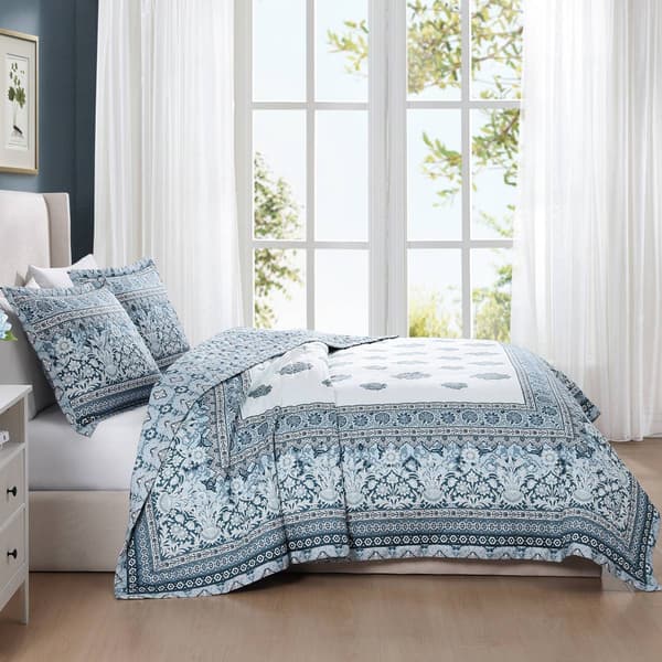 Bebejan&#174; Aquamarine Medallion 3pc Reversible Quilted Coverlet Set