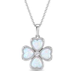 Gemstone Classics(tm) Lab Grown Opal Clover-Shaped Hearts Pendant