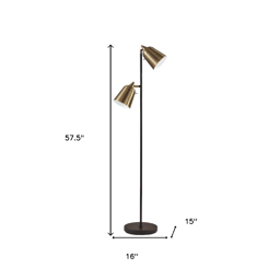 HomeRoots 58in. Black Two Light Task Floor Lamp