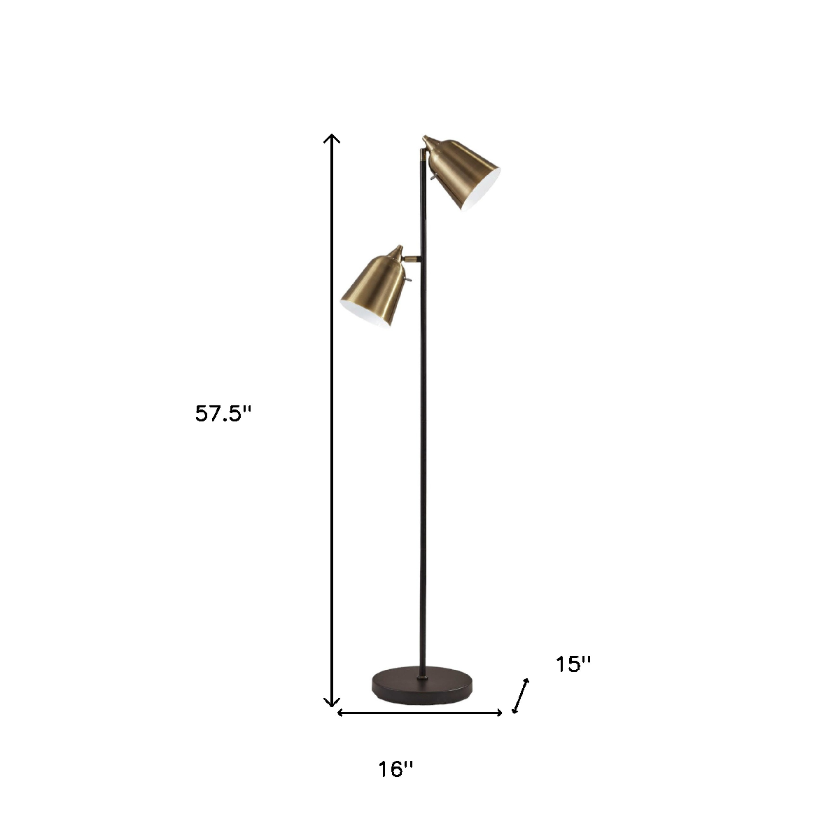 HomeRoots 58in. Black Two Light Task Floor Lamp