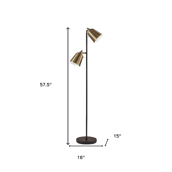 HomeRoots 58in. Black Two Light Task Floor Lamp