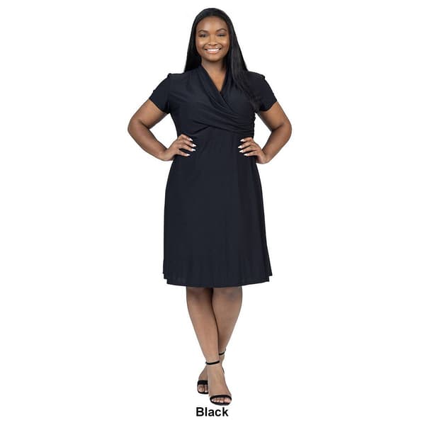 Plus Size 24/7 Comfort Apparel Knee Length Ruched Wrap Dress