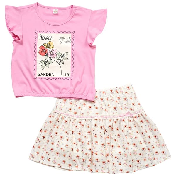 Girls (7-16) Sweet Butterfly® Postcard Tee w/ Floral Skirt