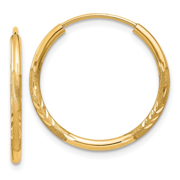 Gold Classics&#40;tm&#41; 17mm. 14kt. Satin Diamond Cut Hoop Earrings - image 