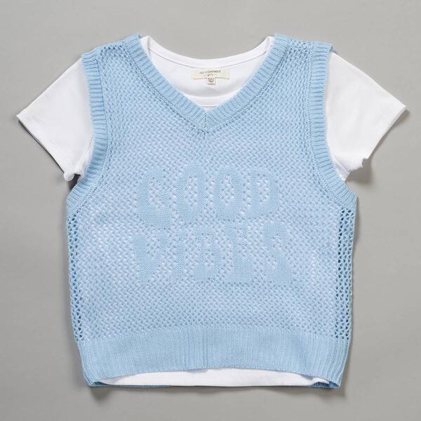 Girls &#40;7-16&#41; No Comment Cap Sleeve Tee & Good Vibes Sweater Vest - image 