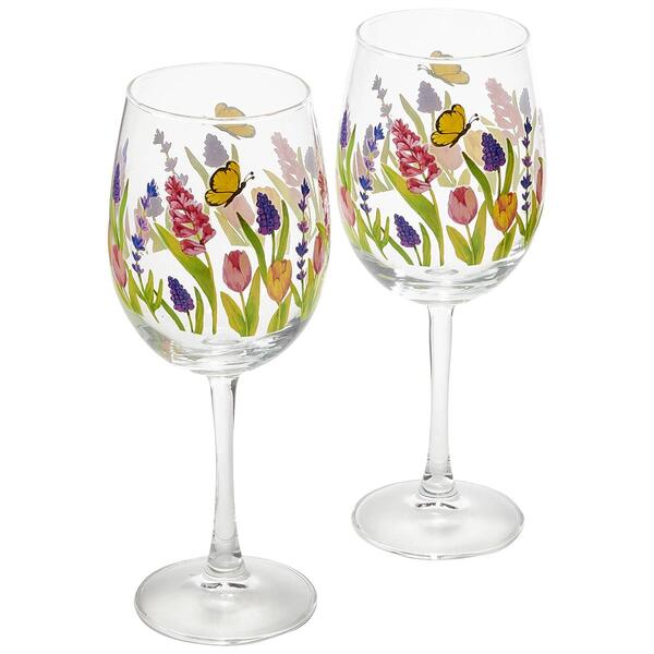 Circle Glass Set of 2 Butterfly Garden Wine Glasses - image 