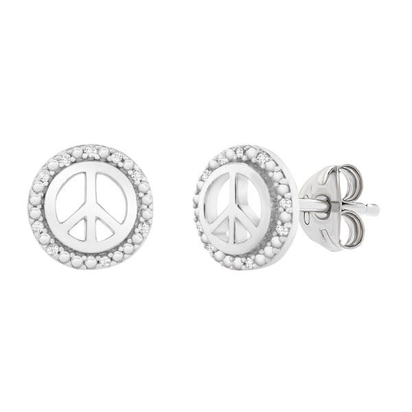 Diamond Classics&#40;tm&#41; Sterling Silver Peace Sign Stud Earrings - image 