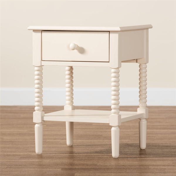 Baxton Studio Braith Farmhouse Ivory Wood 1-Drawer Nightstand