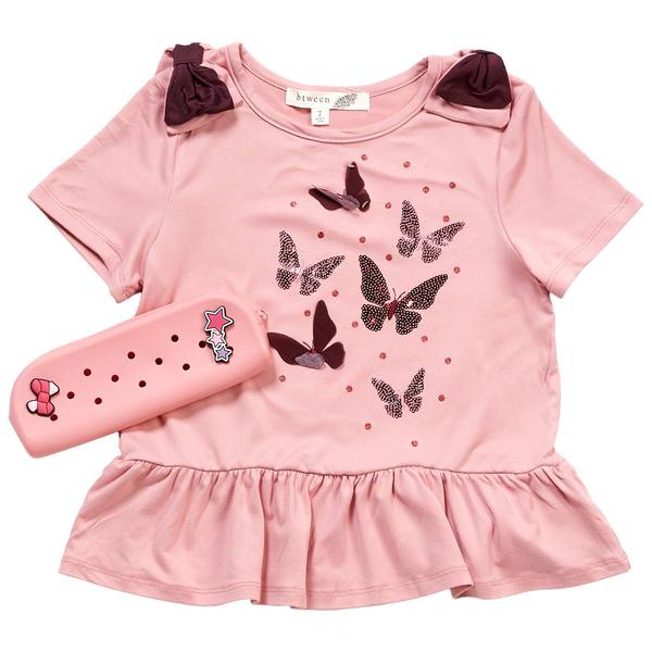 Girls (7-16) BTween(R) Butterfly Peplum Top w/ Pencil Case - image 