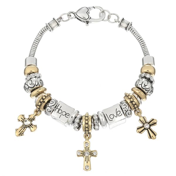 Beautiful Blessings Two-Tone Cross Charm Bracelet - image 