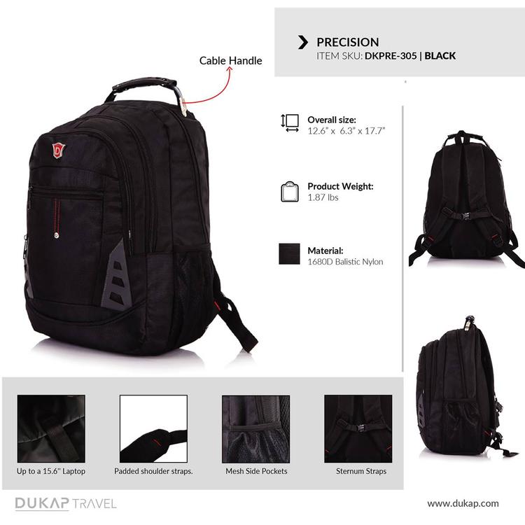 DUKAP Precision Executive Backpack w/ 15.6in. Laptop Pouch