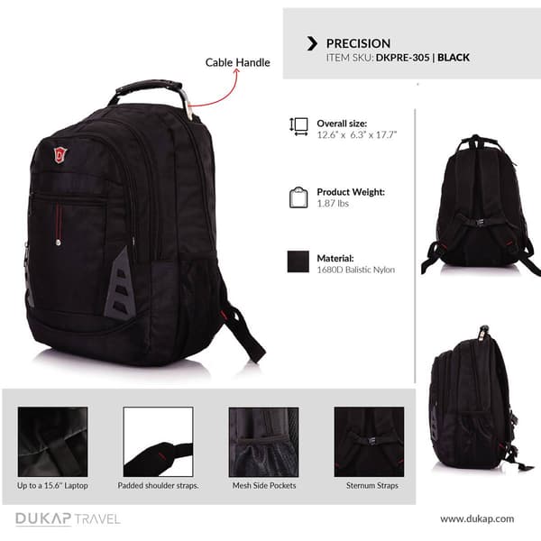 DUKAP Precision Executive Backpack w/ 15.6in. Laptop Pouch