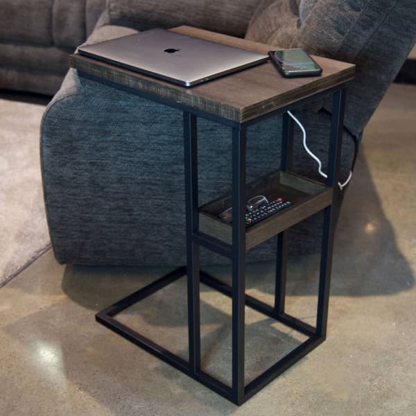 eccostyle&#8482; Solid Bamboo Steel Frame C Table w/ Wireless Charger