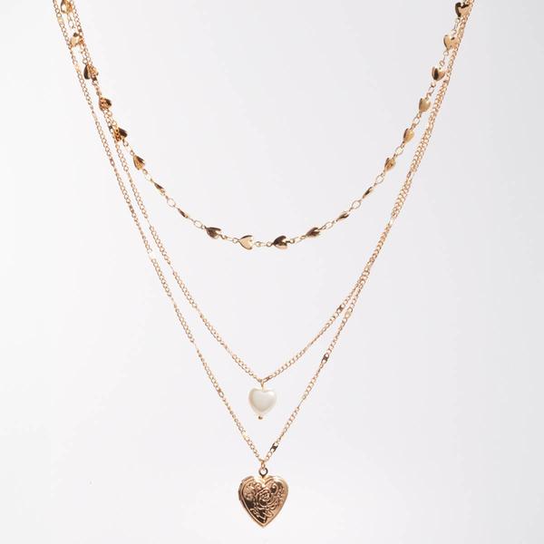 Ashley Gold-Tone Triple Layered Heart Pearl Pendant Necklace - image 