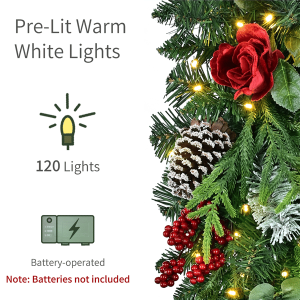 Puleo International 6ft. LED Roses & Pinecoes Adorned Garland