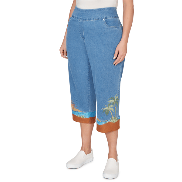 Plus Size Alfred Dunner Beachcomber Beach Embroidery Denim Capris