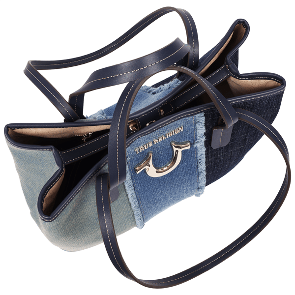 True Religion Frayed Denim Horseshoe Tote With Removable Wristlet