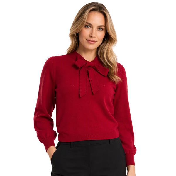 Womens Adrianna Papell Long Sleeve Tie Neck Pointelle Sweater - image 