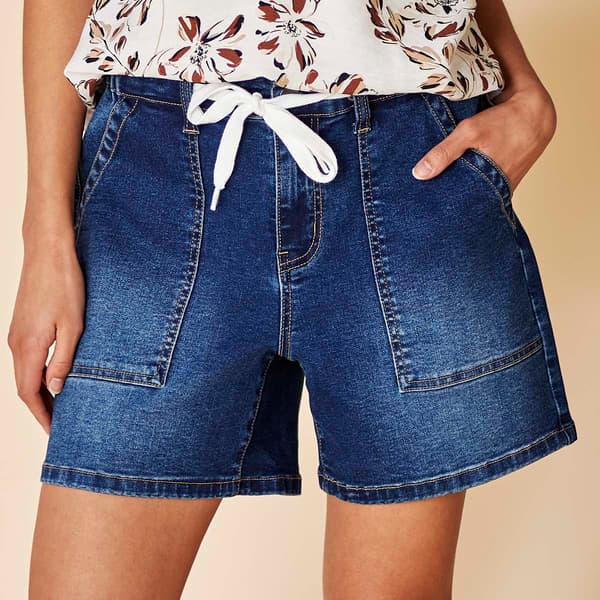 Womens Bleu Denim Tie Front Shorts w/ Porkchop Pockets