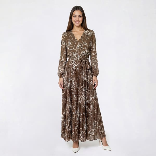 Womens Sandra Darren Long Sleeve Floral Pleated Maxi Dress - image 