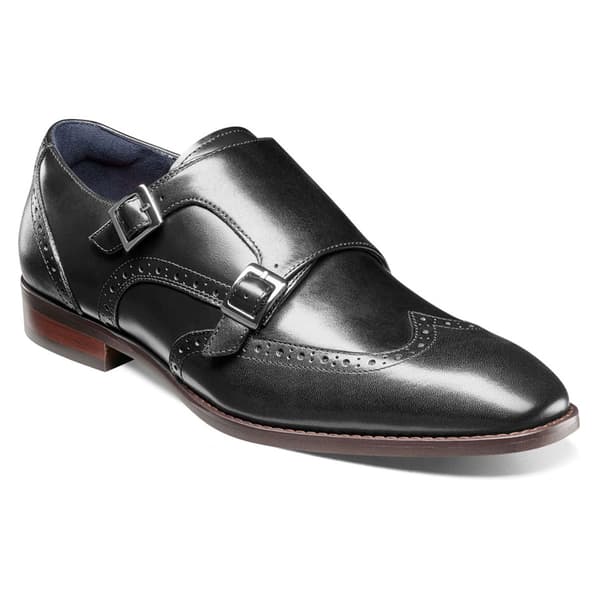 Mens Stacy Adams Karson Wingtip Double Monk Strap Shoes - Black