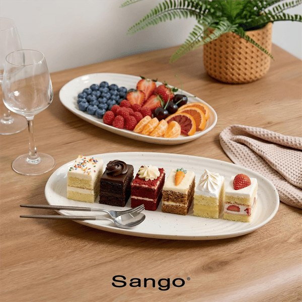Sango Siterra 2pc. Speckled Stoneware Large Serving Platters Set