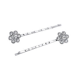 Womens 1928 Silver Tone Clear Crystal Flower Bobby Pin Set