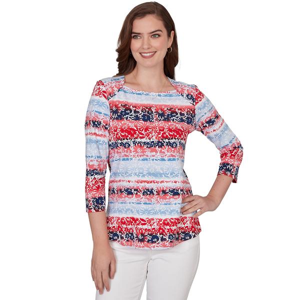 Womens Ruby Rd. Spring Refresh 3/4 Sleeve Floral Stripe Blouse