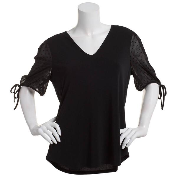 Womens Adrianna Papell Short Clip Dot Sleeve w/ Tie Neck Blouse - image 